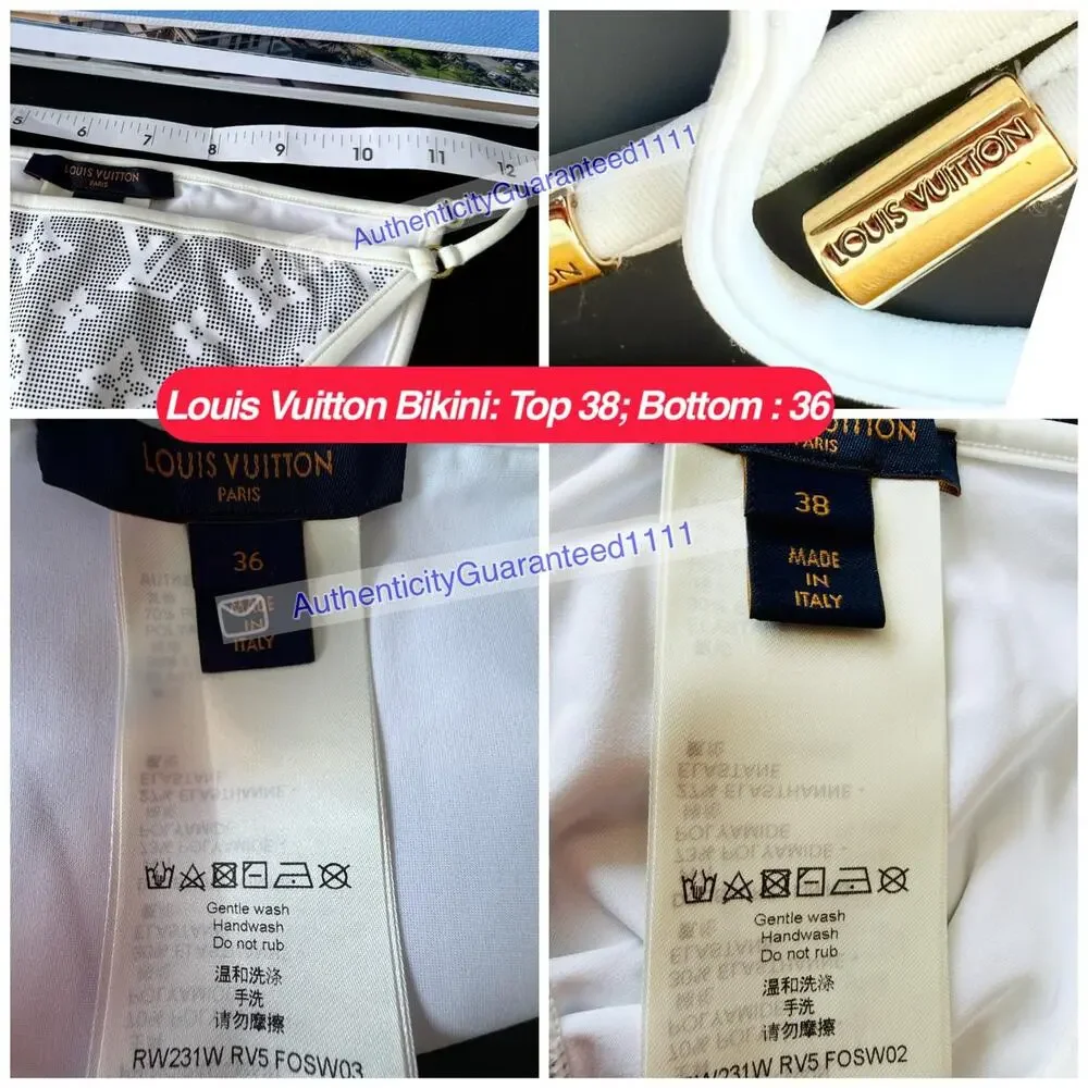 Louis Vuitton Gray White Monogram Triangle Bikini Set Top 38 Bottom 36 Small LTD